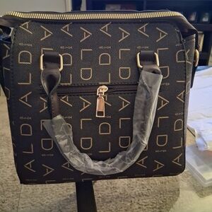 Aldo Coffee Black and Gold Handbag